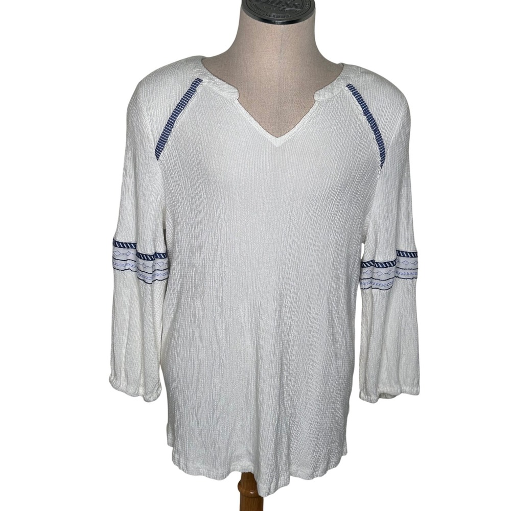 Skies Are Blue White Embroidered Blouse Boho Lace Back Detail Womens‎ 2X Hippie